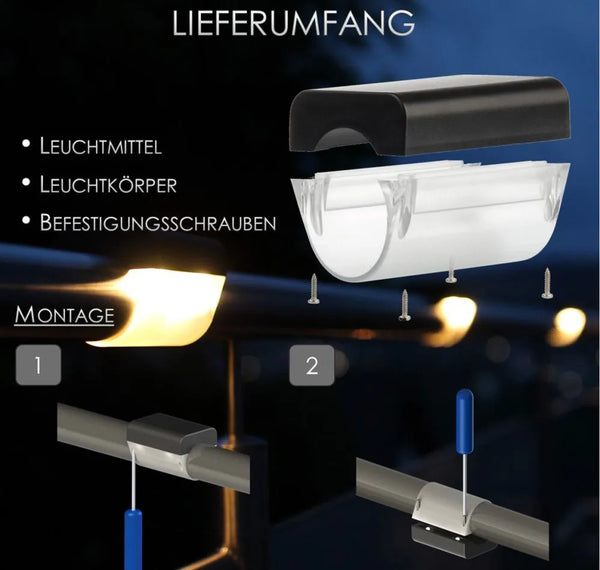 Solar light for handrails, railings, and balustrades, warm white