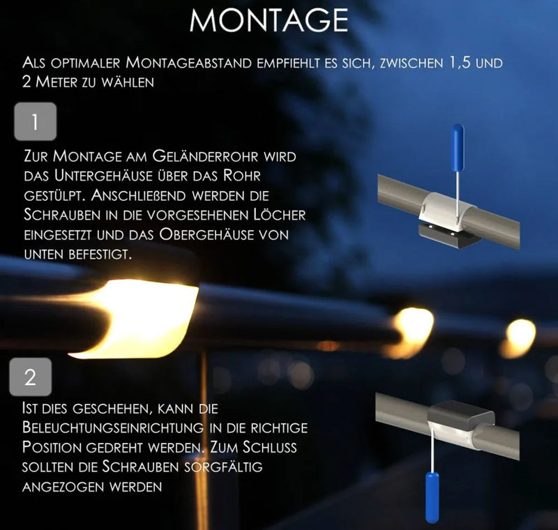 Solar light for handrails, railings, and banisters, cool white